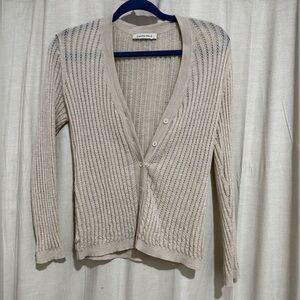 Women's Cream Ribbed V-Neck Button Cardigan
